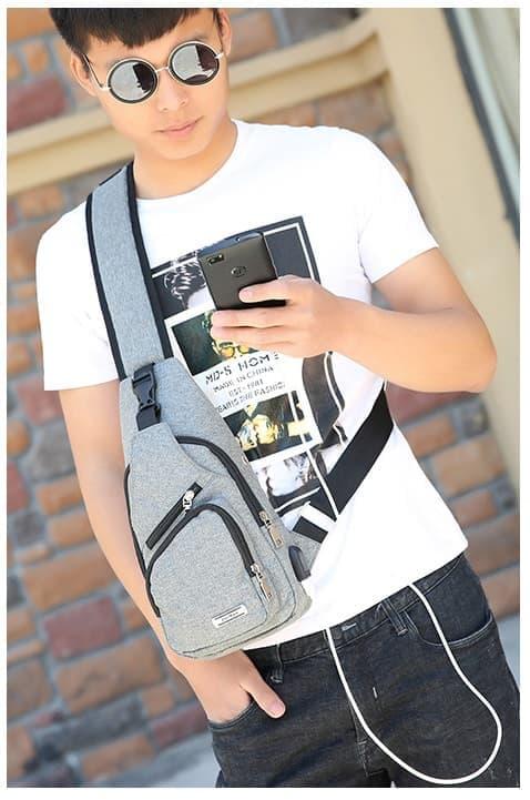 Detail Gambar Tas selempang slempang pria USB chestbag slingbag bahu Import SM08 Terbaru
