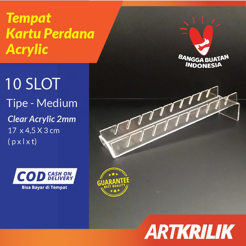 TEMPAT DUDUKAN KARTU PERDANA | VOUCHER AKRILIK ACRYLIC 17 CM X 45 X 3 CM 2MM 10 SLOT