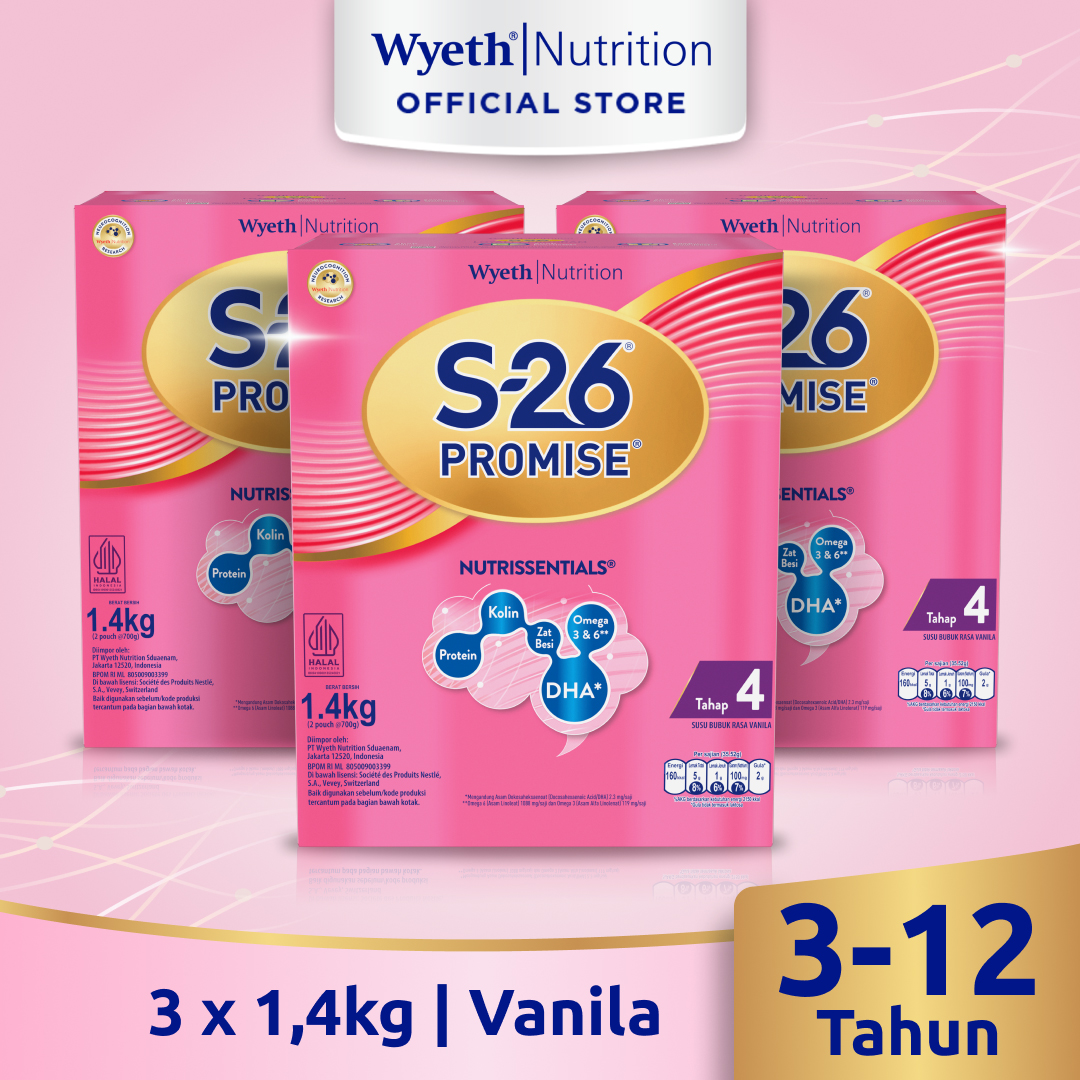 S-26 Promise Tahap 4 Vanila Susu Pertumbuhan Anak Usia 3 hingga 12 tahun Box 3x1400gr
