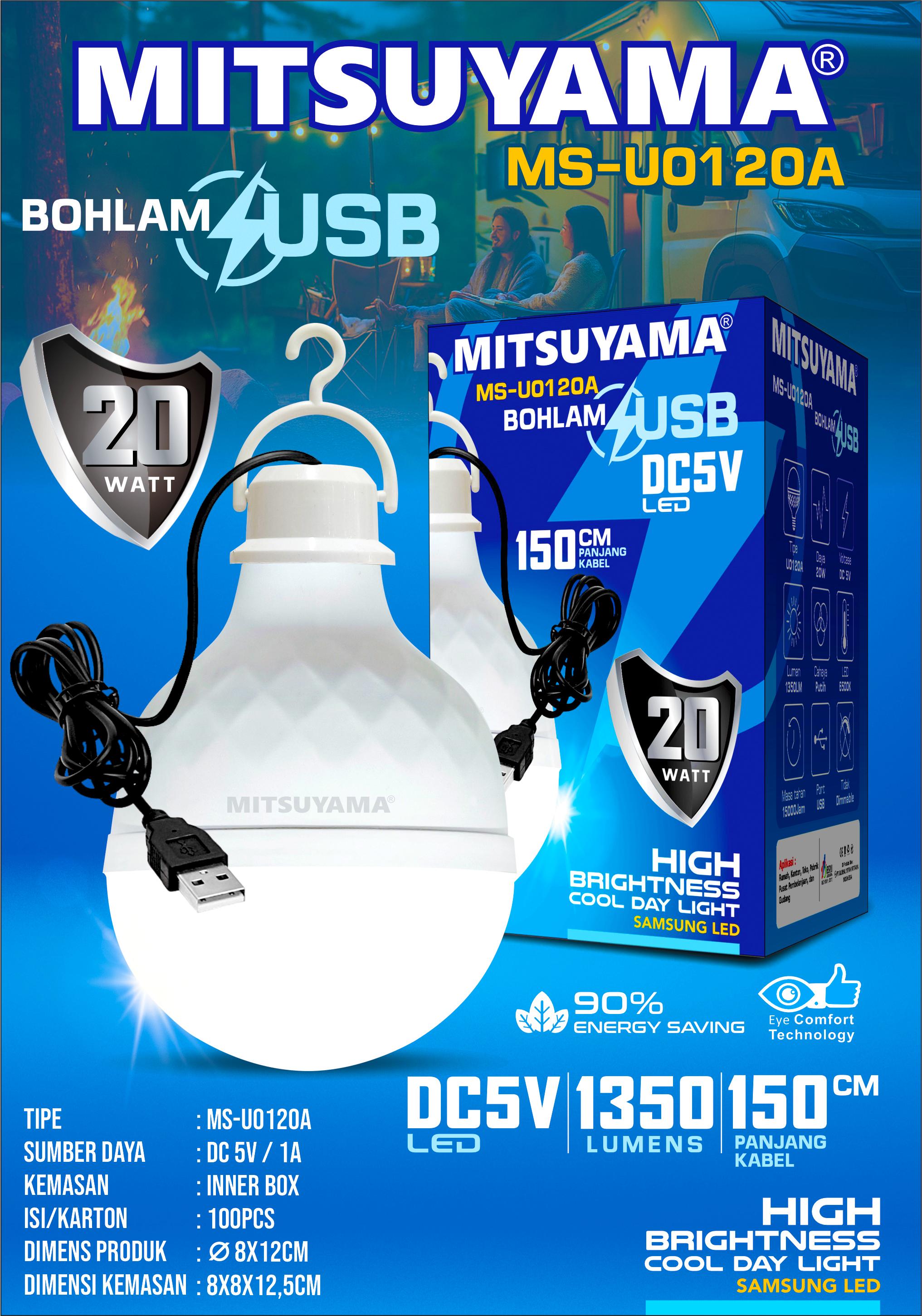Lampu Bohlam LED USB MITSUYAMA 50W 30W 20W 10W Emergency Lampu Darurat Dilengkapi Kabel