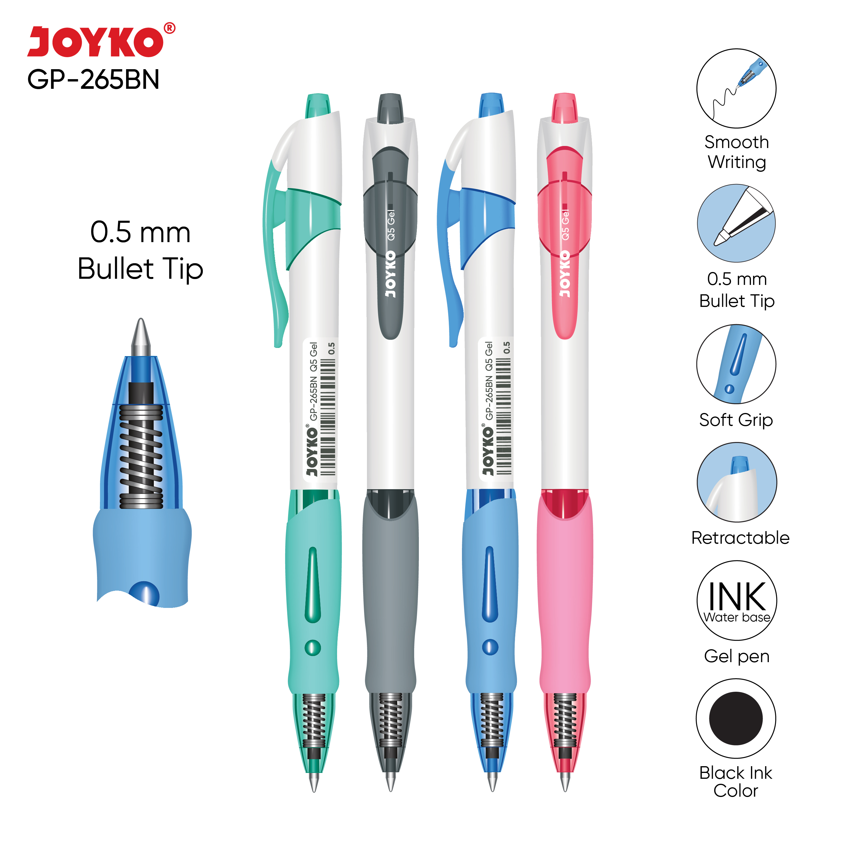 JOYKO Gel Pen Pulpen Pena GP-265BN Q5 Gel 0.5 mm