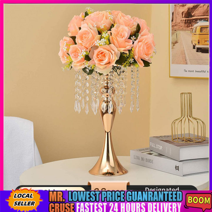 Centerpiece Crystal Standing/ Candle Holder /Wooden Center Piece/ Flower Holder /Standing Flowers Vas Kristal Holder Dekorasi Meja & Pesta Pernikahan Bunga Stand Lilin Curvy Gold / Silver Mermaid Crystal Flower Holder Centerpiece