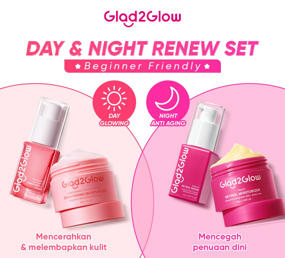 Glad2Glow 4pcs Day & Night Set - Glowing Set + Retinol Set Peach Retinol Serum+Retinol Moisturize...