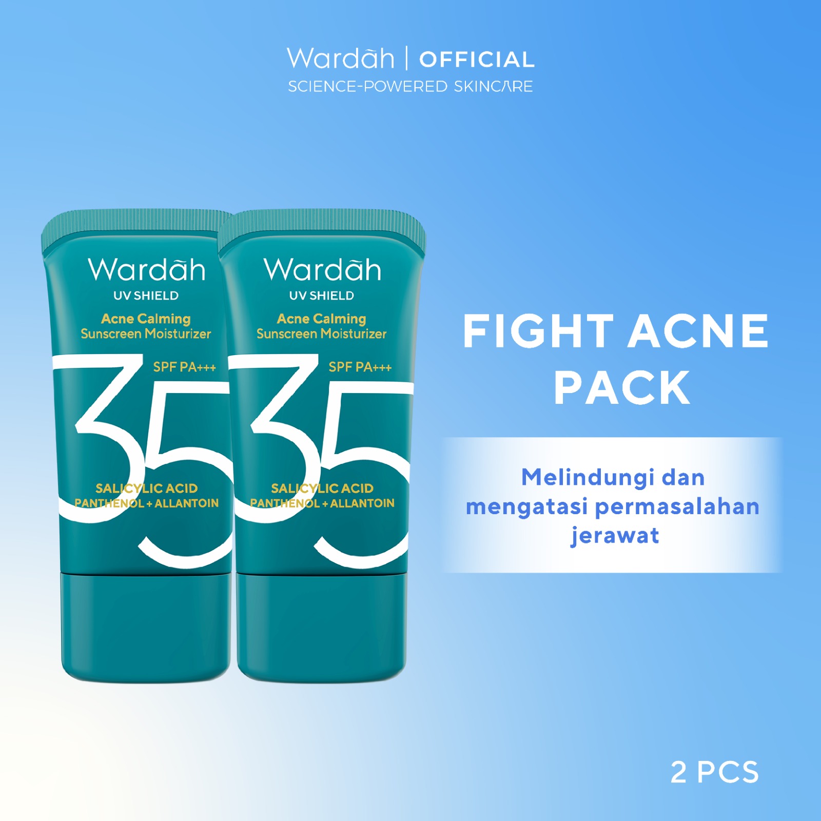 [BUY 2 GET 3 Free Face Wash Vitamin C] TWINPACK Wardah UV Shield Airy Smooth Acne Calming Aqua To...