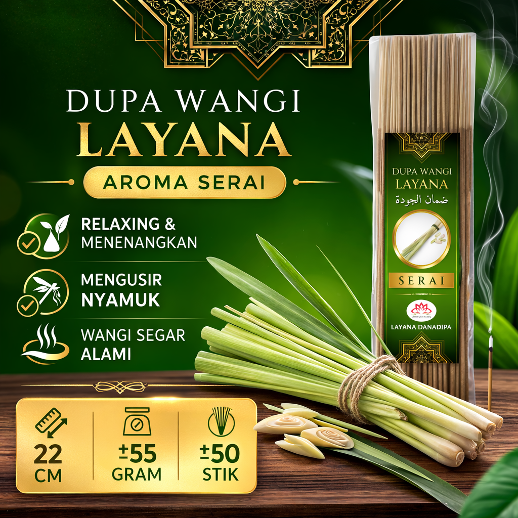 Dupa Wangi Layana Aroma Serai 22cm – Dupa Aromaterapi Relaksasi Pengusir Nyamuk Alami