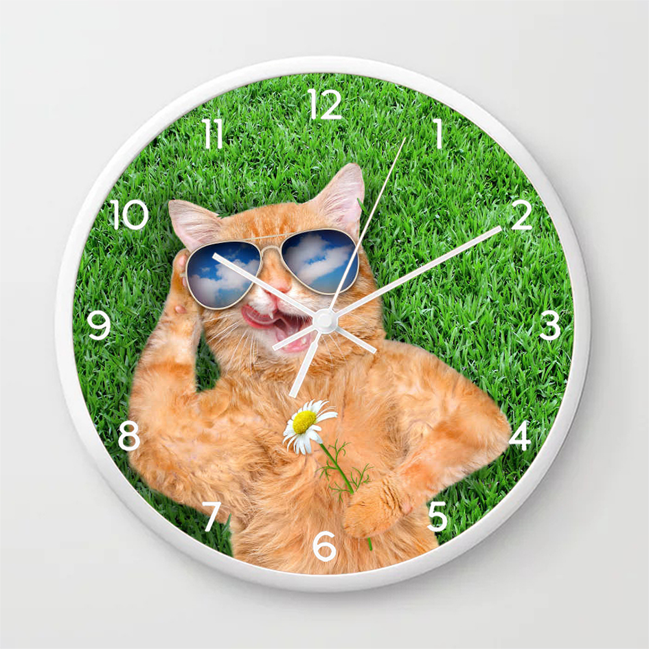 Jam dinding kucing lucu hiasan dinding jam bulat cocok untuk rumah ruang tamu kantor
