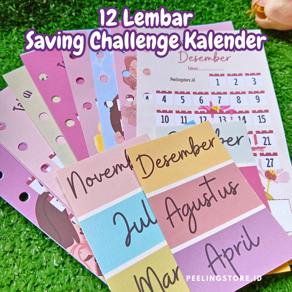 12 Lembar Refil Kertas Kalender Kertas Challenge Menabung Viral