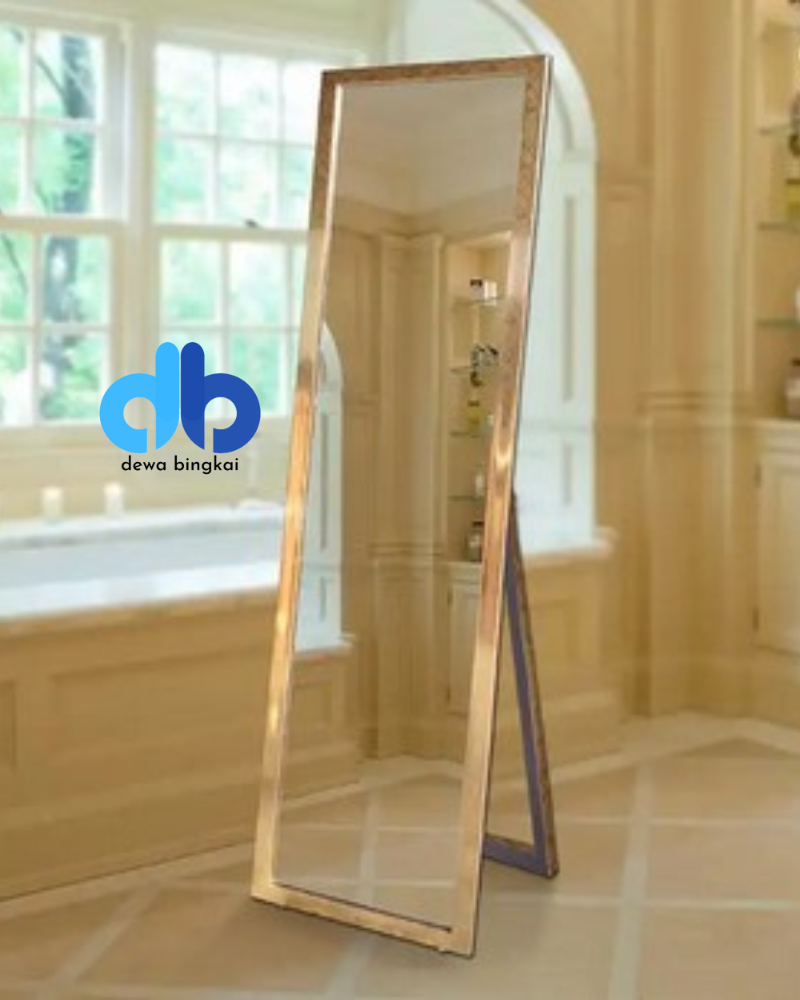 Cermin Berdiri Serengah Badan Standing Mirror 90x28 Bingkai Hitam Dudukan A-Leg