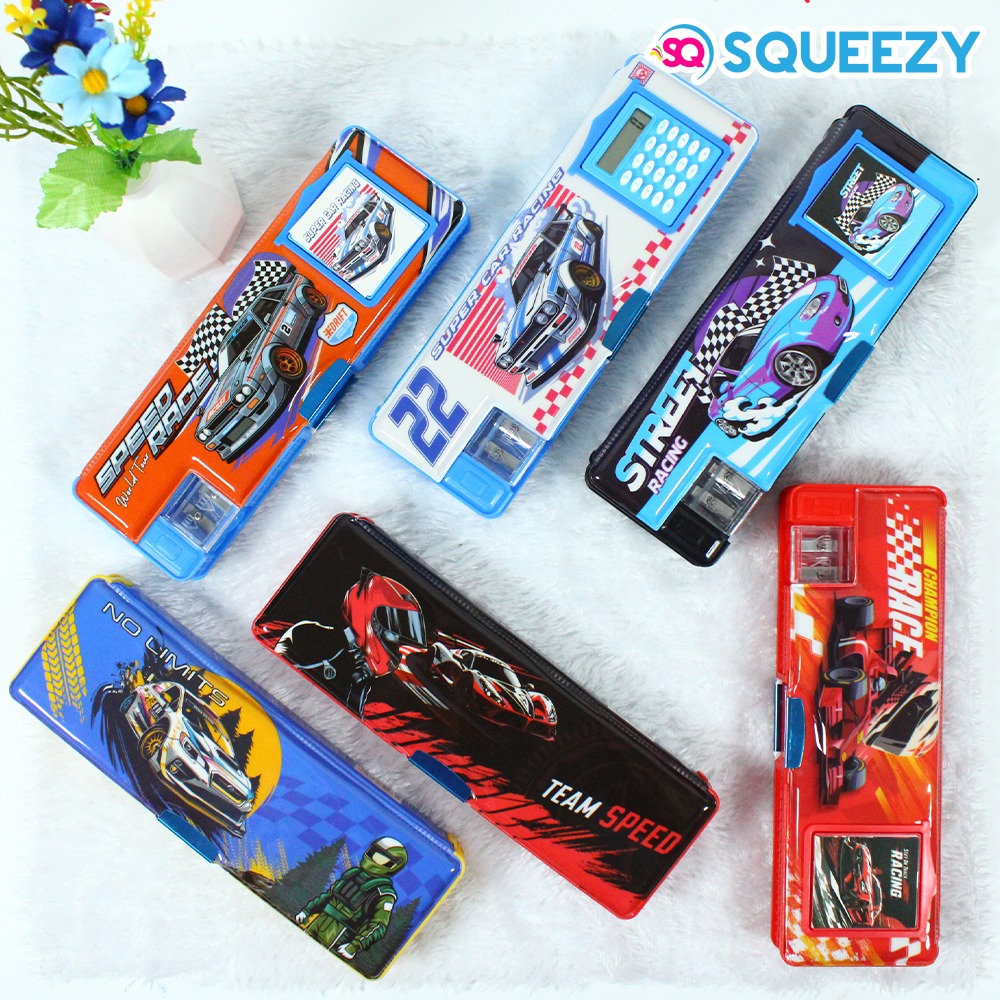 Tempat Pensil Mobil / Cars Magnet Karakter + Kalkulator / Kotak Pensil Free Buble