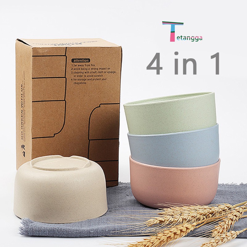 Tetangge Mangkok Wheat Straw/Mangkuk Makan Bowl Set 4pcs Warna Warni Baby Bowl Wheat Bowl /VS-9