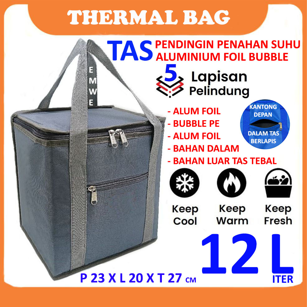 12L Cooler Thermal Bag Tas Termal Penyimpanan Susu dan Makanan Bayi / Tas Pendingin Botol Susu / Tas Perlengkapan Bekal / Thermal Insulated Bag / Travel Bag / Alumunium Foil Lunch Bag / Cake