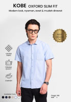 MANZONE - Kemeja Oxford Lengan Pendek Pria Kobe Slim Fit - Light Blue