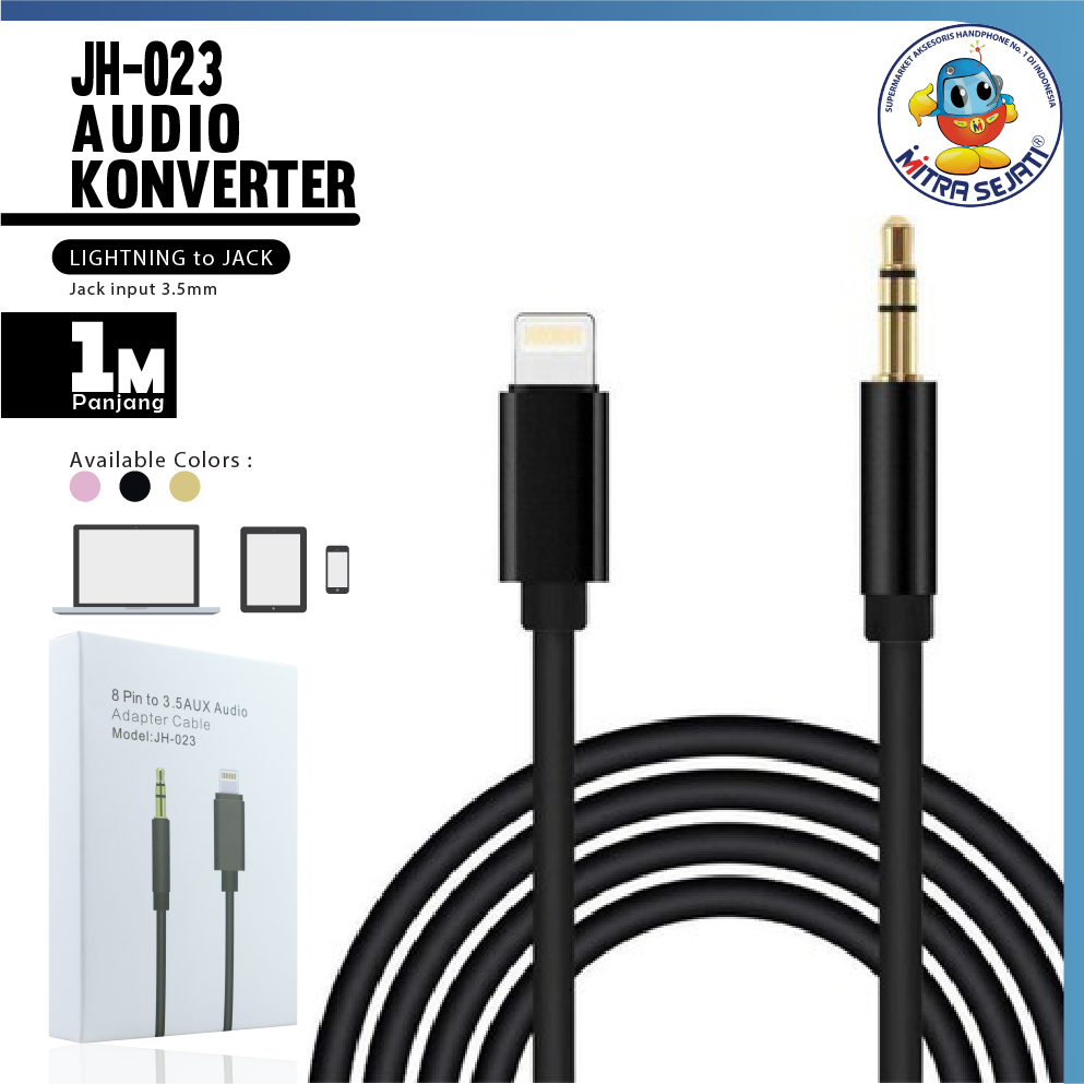 Kabel Audio JH-023 Lightning to Jack 3.5mm AUX Audio Adapter 1M Cable Kabel Audio Konverter-1KAIPT35JH