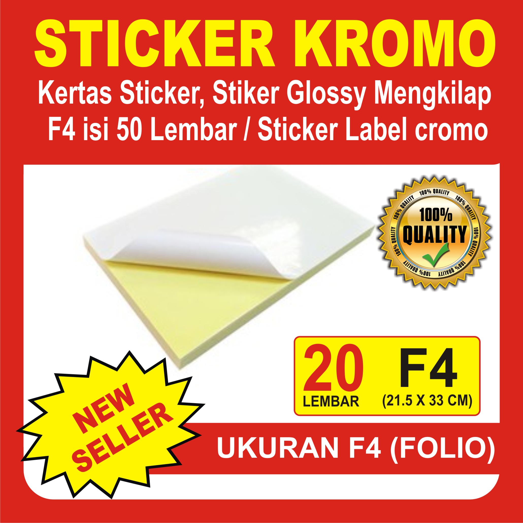 Kertas Sticker Stiker Glossy Mengkilap F4 isi 50 & 20 Lembar / Stiker A4 / Sticker Label cromo