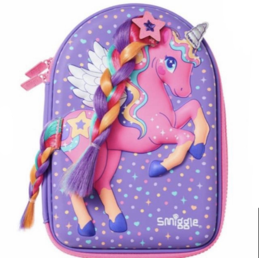 SMIGGLE PENCIL CASE HARDTOP UNICORN HAIR PURPLE ORIGINAL TEMPAT PENSIL
