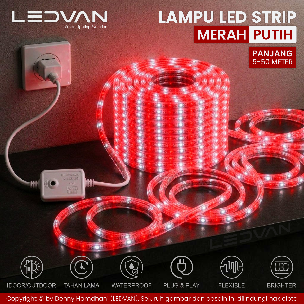 Lampu Merah Putih - Lampu LED Strip Merah Putih lampu dekorasi 17 Agustus agustusan lampu selang waterproof indoor outdoor 20m 30m 50m 100m lampu hias kantor rumah pagar taman pohon - LEDVAN