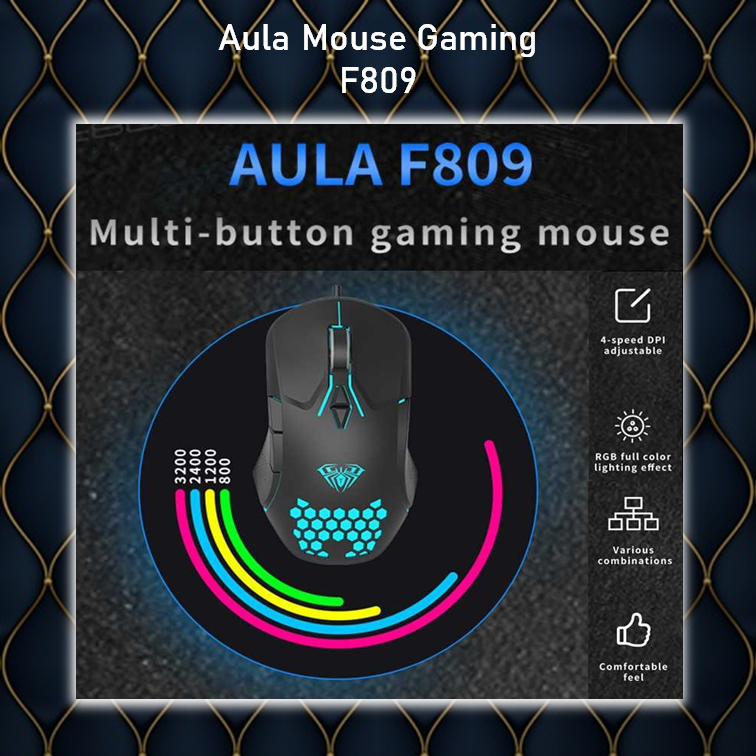 Mouse Gaming Honey Comb AULA F-809 RGB Breath-3200DPI-Macro-7 Buttons