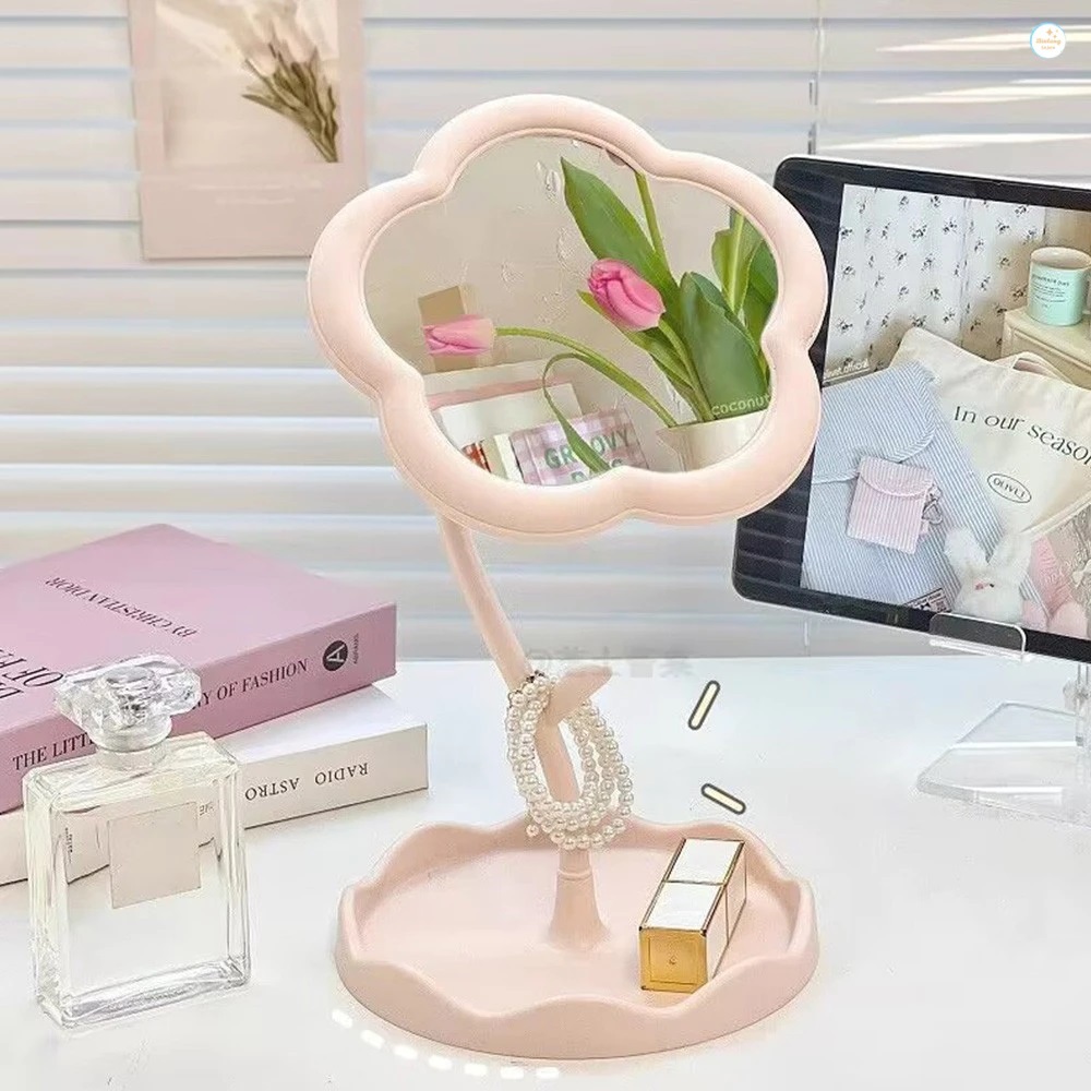 CERMIN BUNGA Standing Mirror Makeup Aesthetic Rotating Stand Mirror Flower Kaca Meja Rias Serbaguna