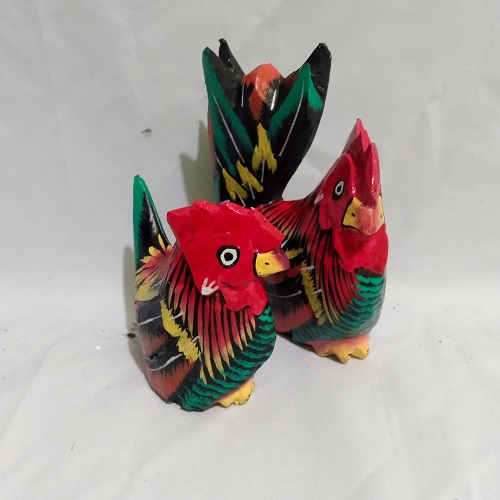 Hiasan Pajangan Patung Ayam Sepasang Cantik Real Pict (1 Set / 2 pcs Jantan dan Betina) Ukuran Sedang Bahan Kayu Packing Gratis Buble Wrap