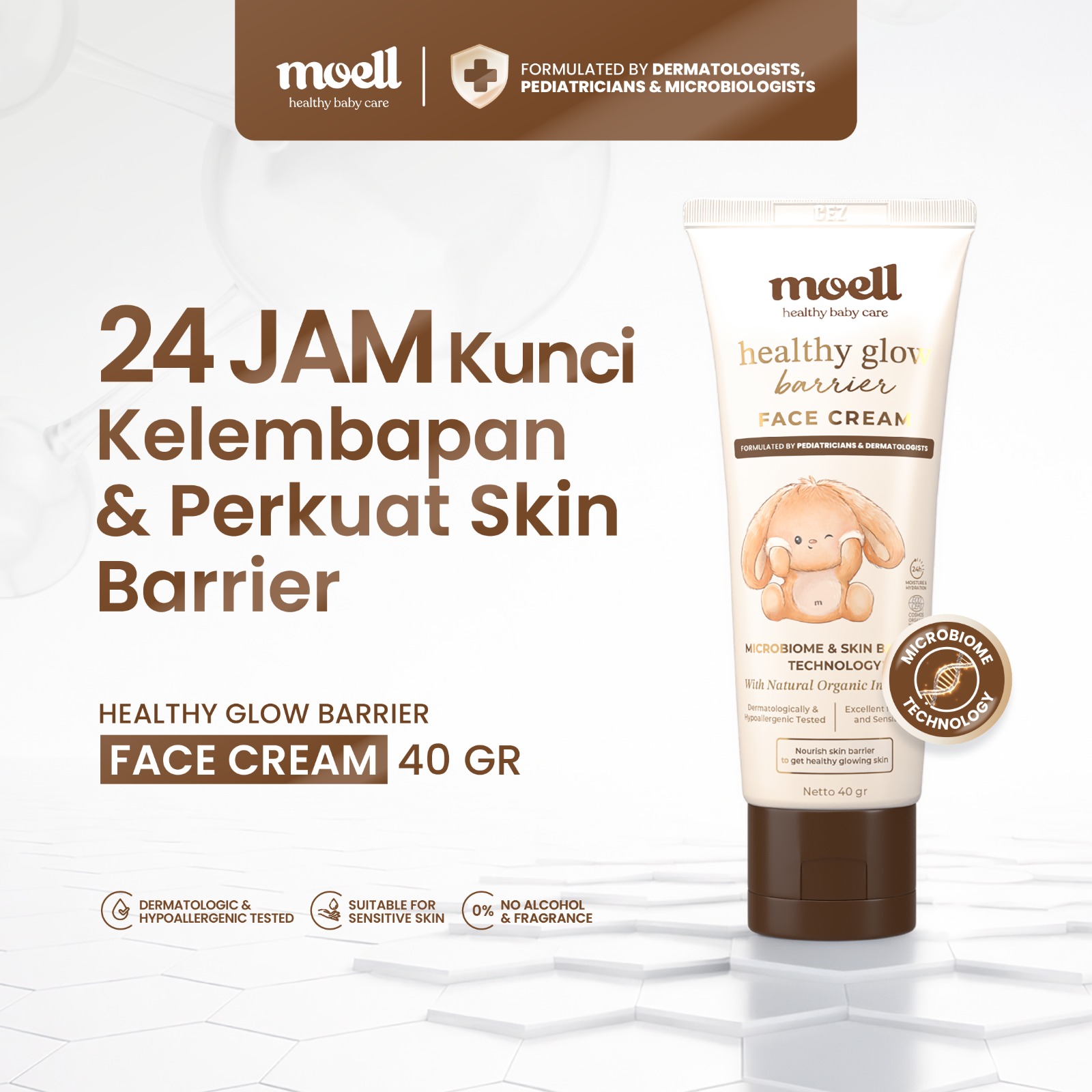 Moell Face Cream 40gr Plant Based Probiotics & Panthenol - Pelembap Wajah Bayi - Menenangkan & Meredakan Kulit Sensitif Kering dan Iritasi - Skincare Bayi - Skincare Anak