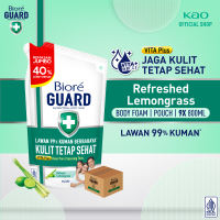 Biore Guard  Sabun Mandi Cair Anti Bakteri Refreshed Lemongrass 800ml Pouch isi 9 [Karton] - Lawan 99% Kuman Kulit Tetap Sehat Vitaplus (nutrisi Vit B3 C E) - Antibacterial Body Wash