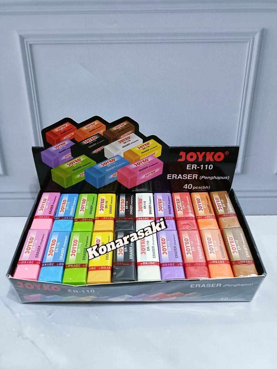(MURAH) 40 PCS PENGHAPUS PENSIL JOYKO ER-110 526-B40P WARNA HITAM-PUTIH DAN WARNA WARNI
