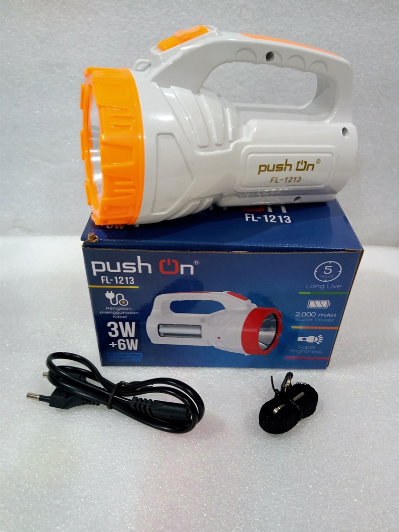 Push On FL-1213 Senter + Lampu Emergency LED 3W + 6SMD Rechargeable