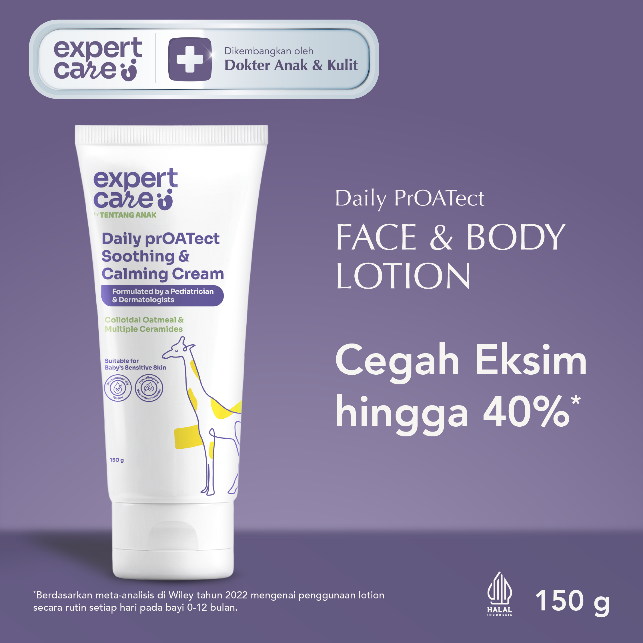 Expert Care Face & Body Lotion Bayi & Anak - Lotion Aman Bayi & Anak Kulit Sensitif dengan Colloidal Oatmeal (50g / 150g) | Lembapkan & Bantu Cegah Ruam