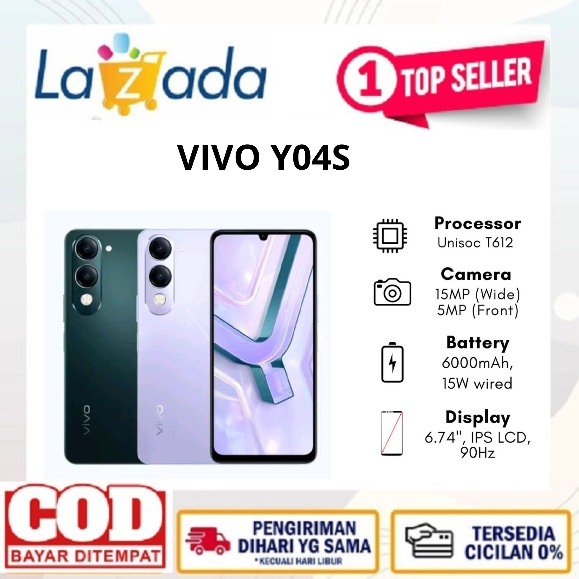 vivo Y04s 4/64gb 4/128gb - Desain Premium 6000mAh Tahan