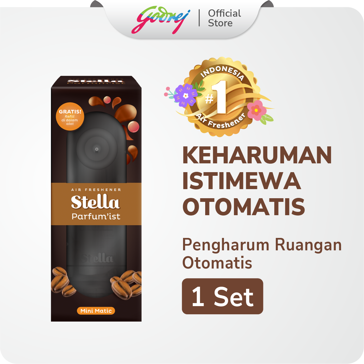 Stella Parfumist Mini Matic Set Caffe Latte 40ml - Alat Pengharum dan Pewangi Ruangan Otomatis untuk Ruangan Mungil