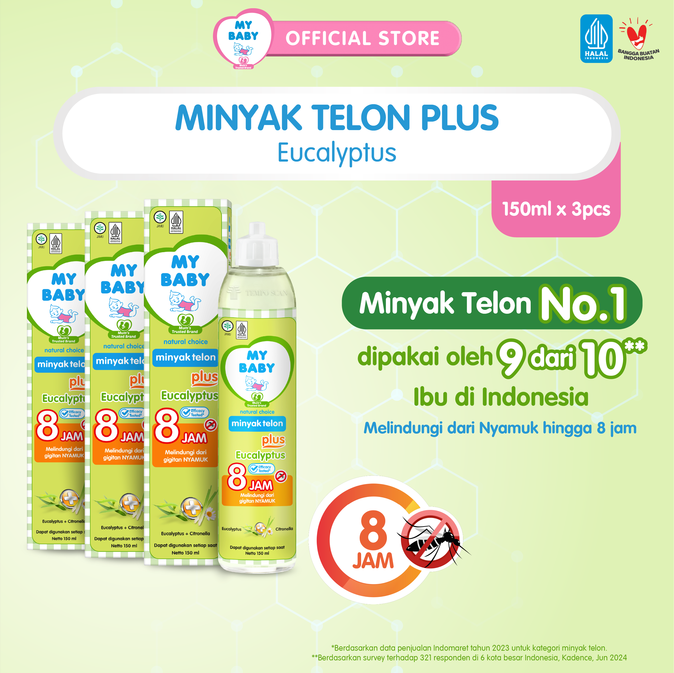 MY BABY Minyak Telon Plus [150 mL / 3 pcs] - Minyak Anti Nyamuk 8 Jam - Exp: 06.2027