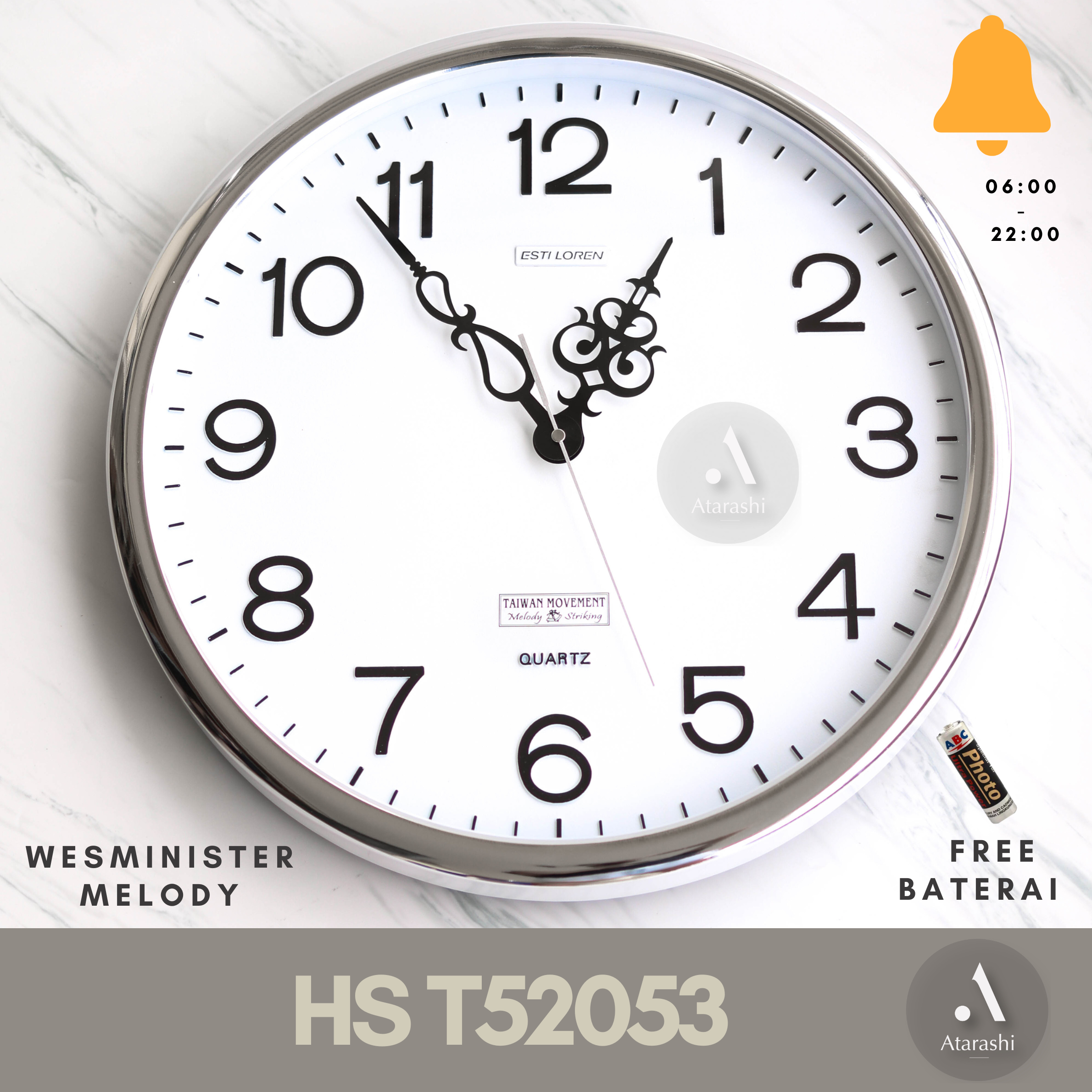 Jam Dinding Melodi Besar Estiloren HS T52053 Diameter 45 cm