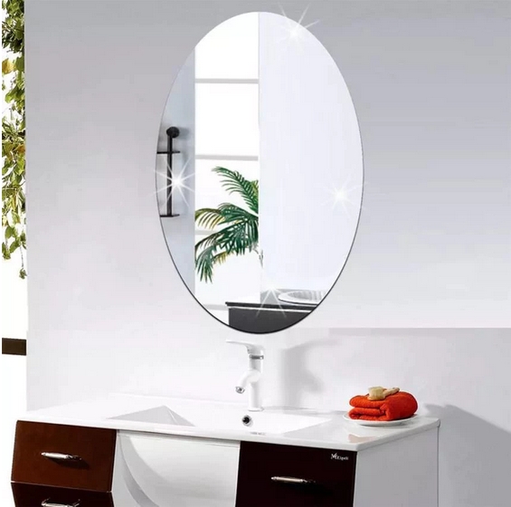 Kaca Cermin Makeup Dekorasi Tempelan Wall Sticker /Mirror Acrylic Stiker Cermin Dinding Bentuk Oval Cermin Anti Pecah