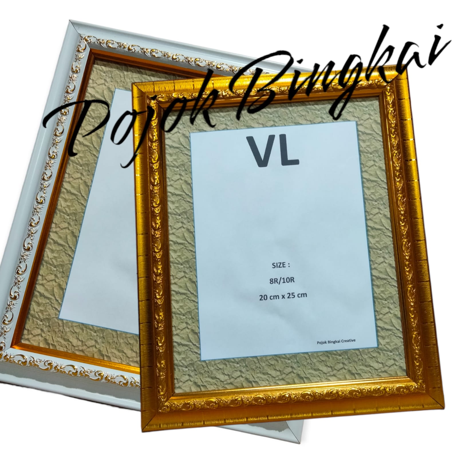 2pc- Bingkai Foto 10r 20x25 Frame Ukir Gold Dan White Tanpa Kaca