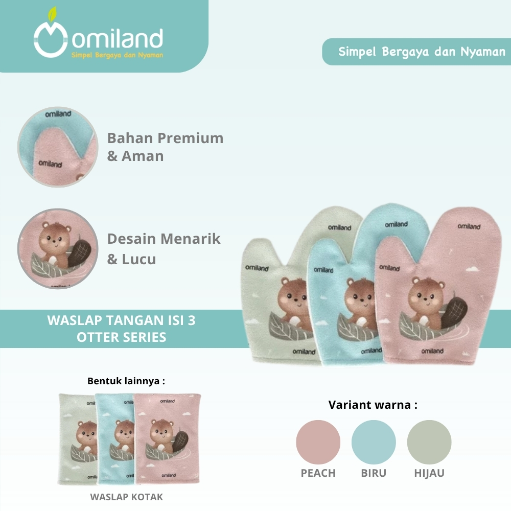 Omiland Waslap Bayi Tangan Print SB Otter Series Isi 3