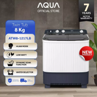 AQUA Elektronik Mesin Cuci Twin Tube 8 Kg - Water Selector - Anti Rust Plastic Body - Transparent Lid - Hijab Mode - ATW8-1217LB