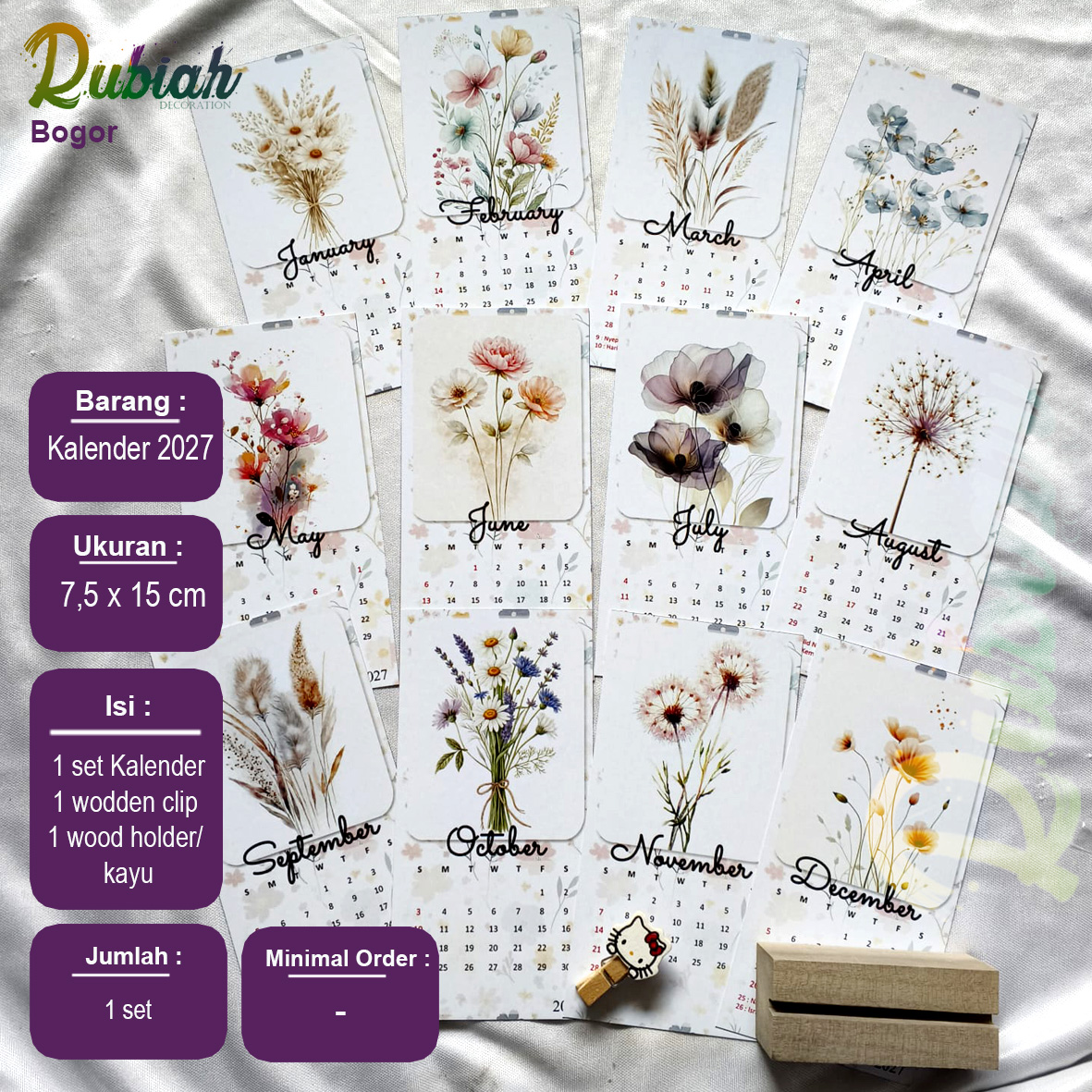 Kalender meja 2027 Standing Kayu + Wodden Klip / Kalender Lucu / Aesthetic