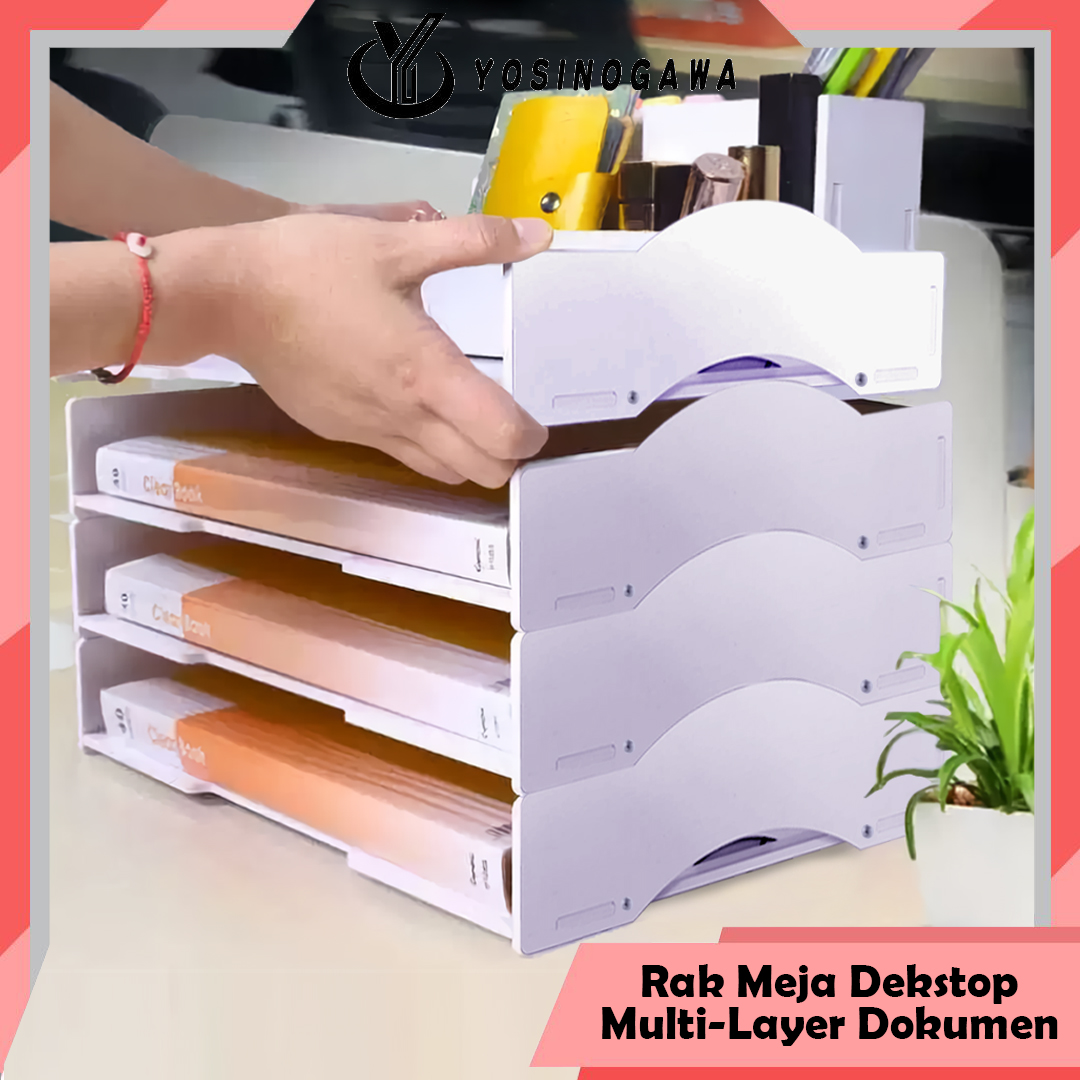 Rak file penyimpanan desktop multi-lapis yang dapat ditumpuk kombinasi rak data - YOSINOGAWA STORE