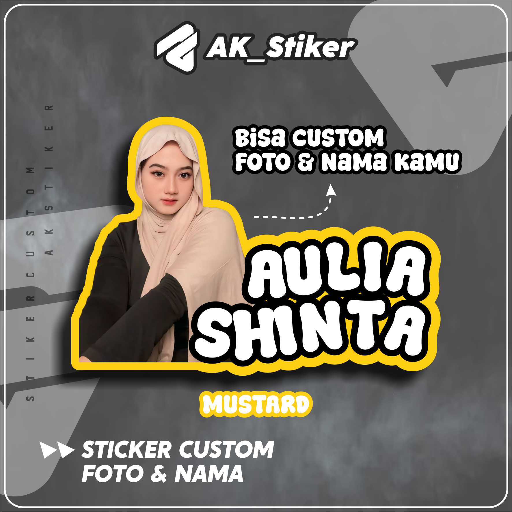Stiker Foto Wajah dan Tulisan Nama Custom