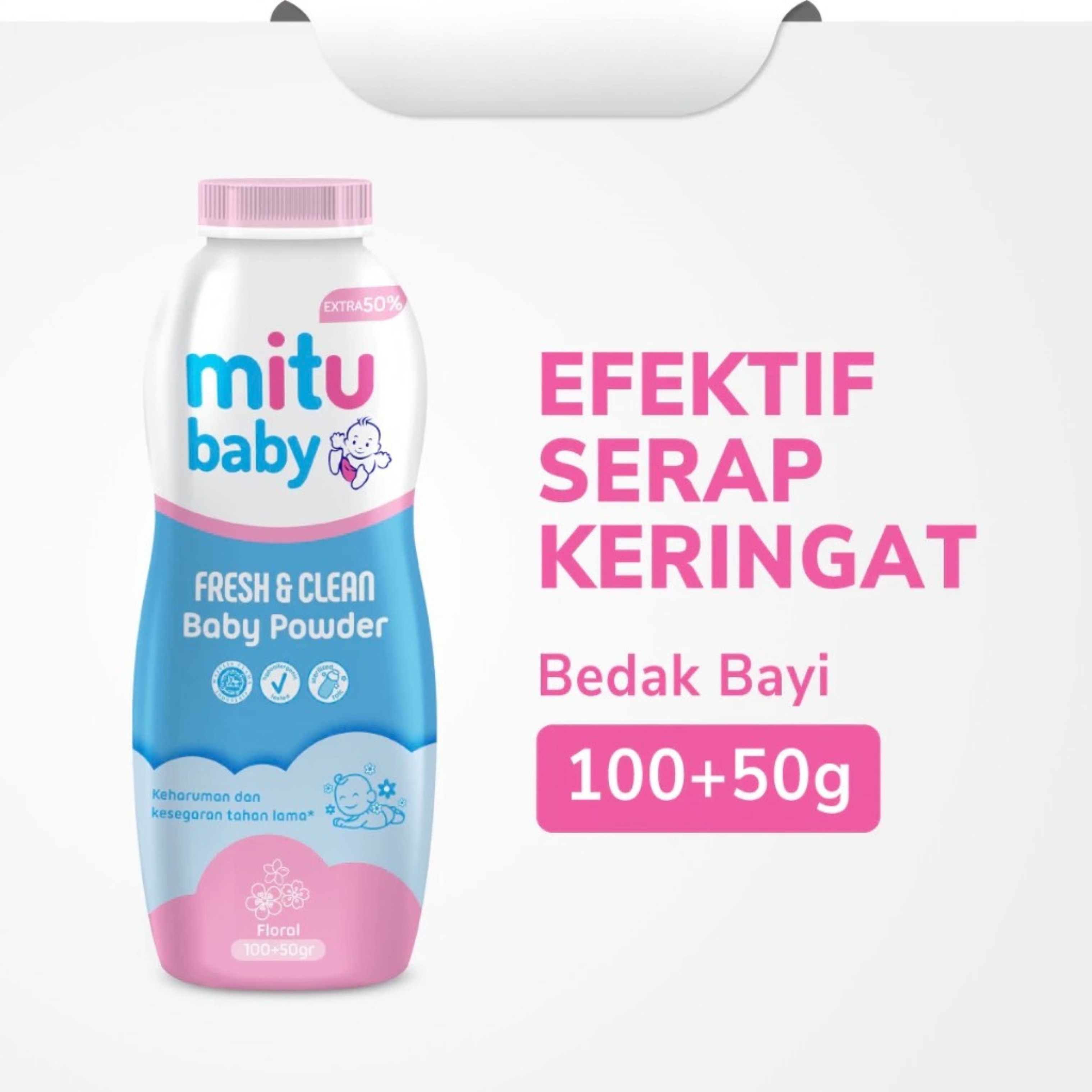 MITU Baby Powder Fresh & Clean Pink Floral 200+100gr | 100+50gr - Bedak Bayi