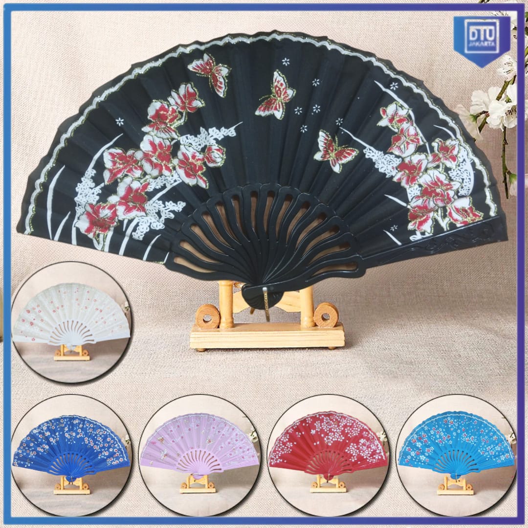 Kipas Tangan Satin Jepang Tari Lipat Motif / Souvenir Kipas Hiasan Kipas Warna Warni Bermotif