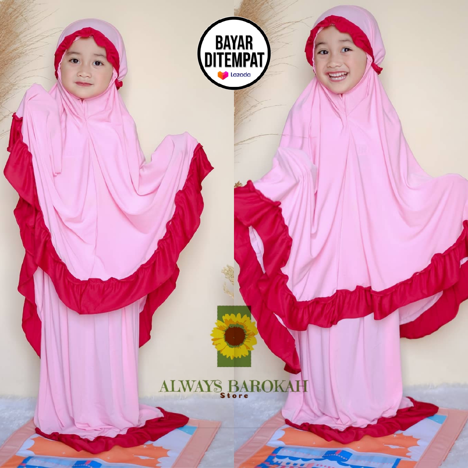 Mukena Girls Plain Crown Zahra Kriwil Rempel 3 Tuổi-5 Tuổi Luôn Luôn Barokah Store