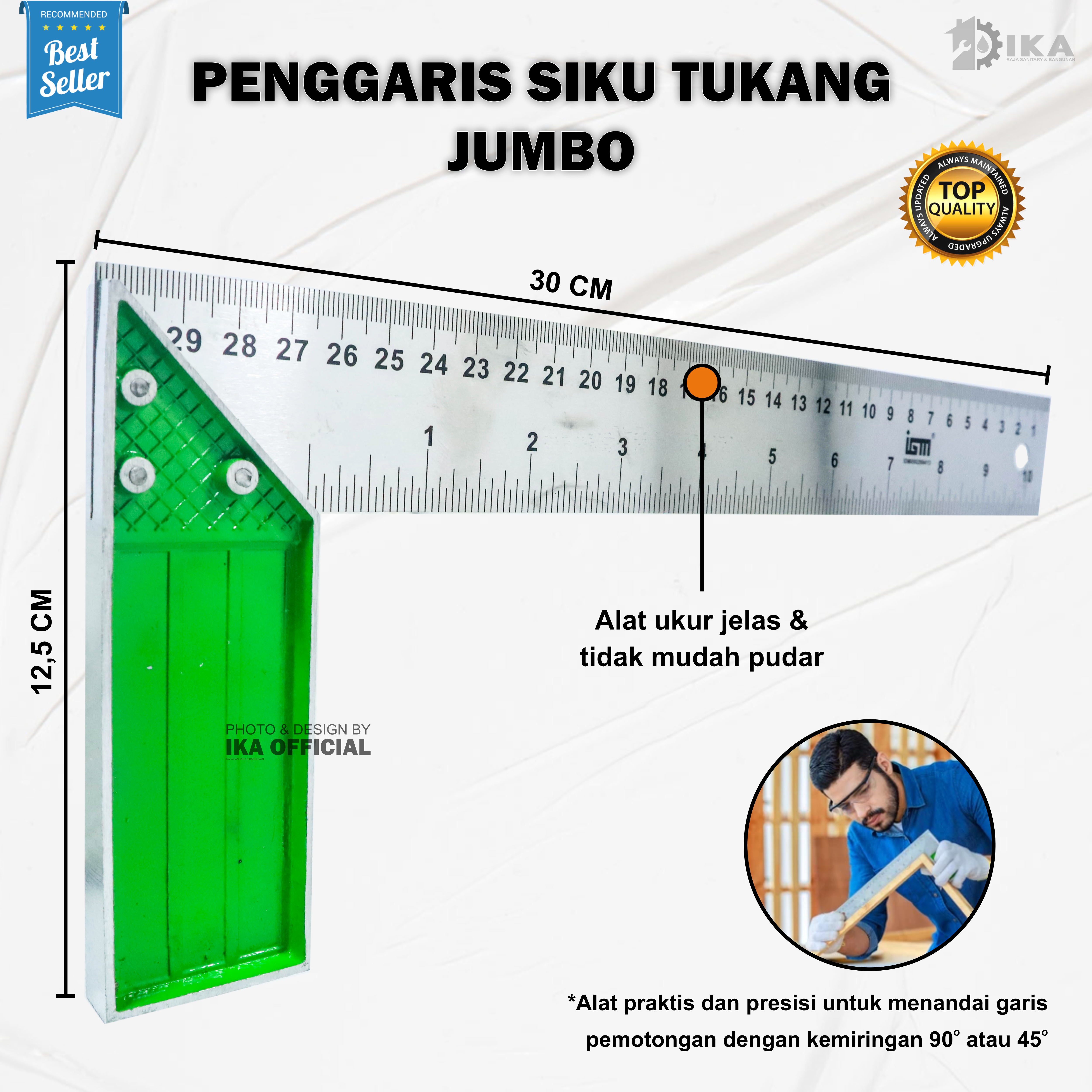 PENGGARIS SIKU TUKANG 10 12 INCH / 25 - 30 CM STAINLESS STEEL ANTI KARAT / ALAT UKUR PERTUKANGAN