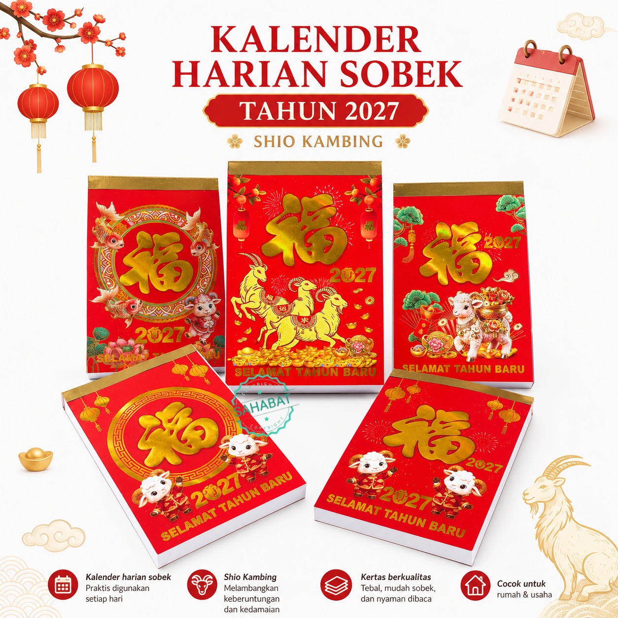 KALENDER HARIAN SOBEK UKURAN SEDANG TAHUN 2027/KALENDER SHIO KAMBING/KALENDER TERBARU 2027