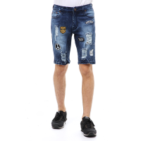 Hamlin Locko Short Pants Ripped Jeans Celana Pendek Pria Sticker Motive Material Denim ORIGINAL - Retro Blue