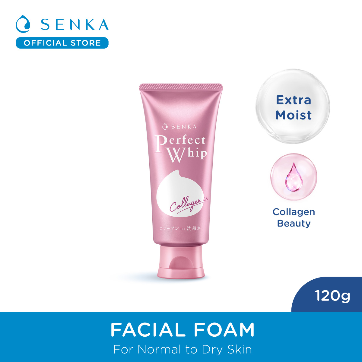 SENKA Perfect Whip Collagen-In 120gr - Facial Foam with Double Hyaluronic Acid For All Skin Type