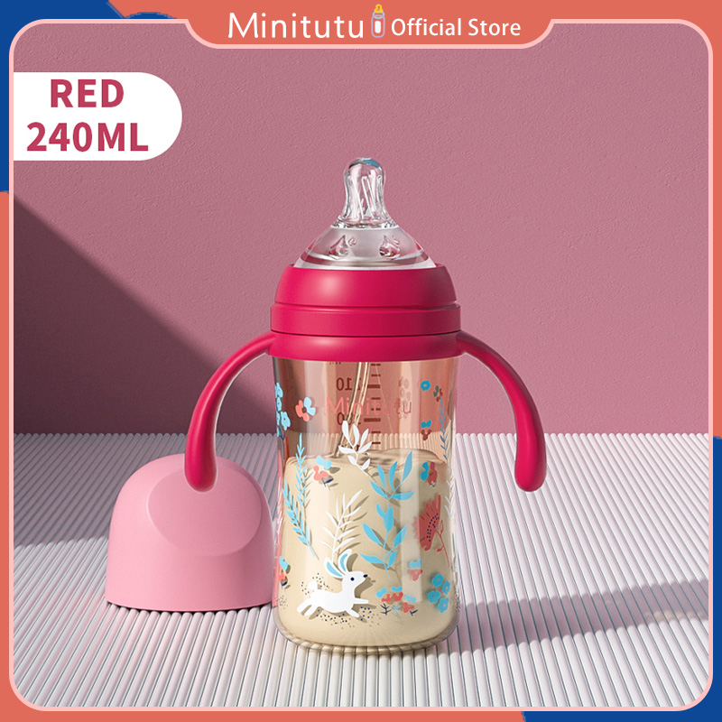 Minitutu Botol Susu anak Bayi Gaya Merpati 240ml/300ml Dengan Bola Gravitasi 360° Dengan Sedotan Dan Sedotan Yang Cocok Untuk Bayi Berusia di Atas 6 Bulan Yang Anti-Kolik Bebas BPA