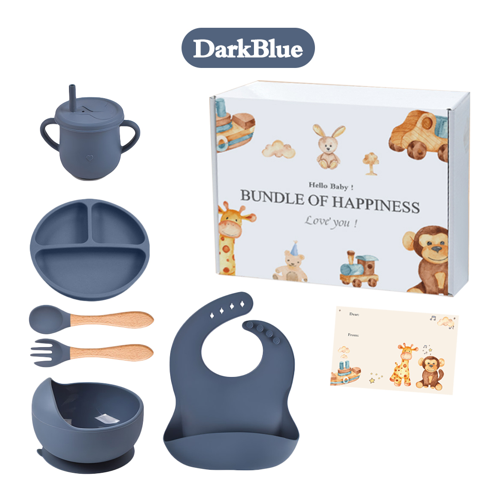 Bevavar 6in1 Peralatan Makan Bayi Silicon Hampers Newborn Baby Feeding Set Mangkok Sendok Anak Bayi Set