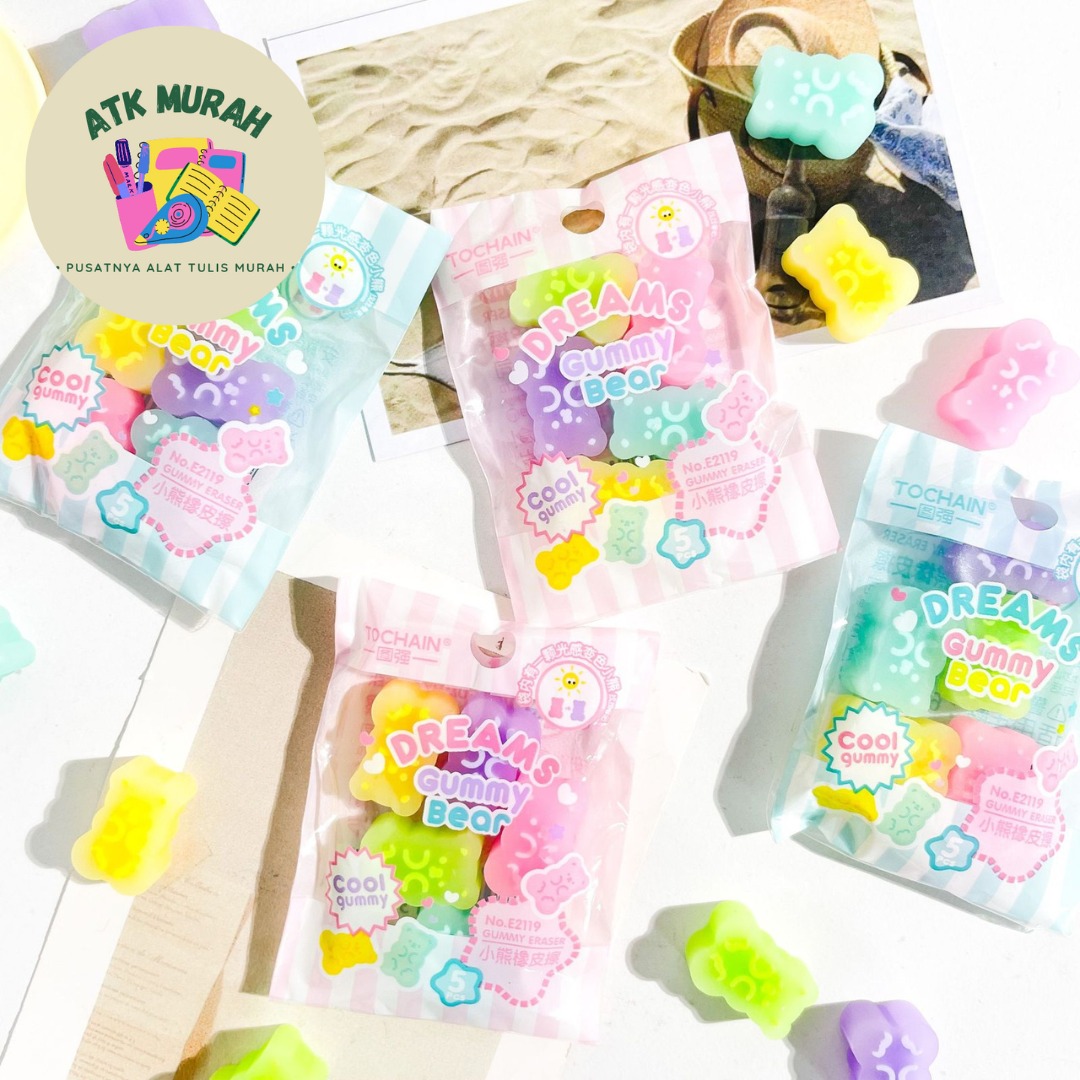 penghapus dream gummy bear 1 set isi 5 tochain E2119 LUCU IMUT KADO UNIK ALAT-ALAT SEKOLAH AESTHETIC KOREA ORIGINAL COD