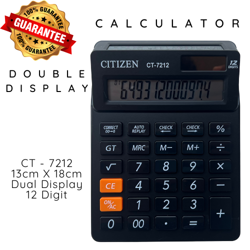 Kalkulator Besar Dagang Kantor 2 Layar Display 12 Digit 99 Steps Auto Replay Ukuran Jumbo CT 8122-99